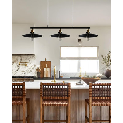 Rustic Pendant Lights Kitchen Island With 3 Lamps In Black Metal Shades