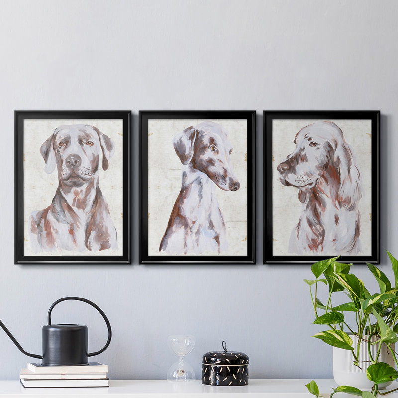 «Sitting Dog I», reproduction encadrée de qualité supérieure - prête à être accrochée, Noir, H 42,5 po x l 91,5 po x P 1 po