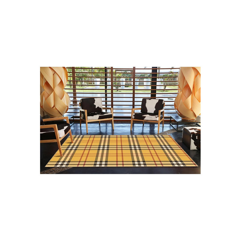 Tapis jaune lavable décoratif à base géométrique tissée, Sous-tapis carré 3 pi 3 po inclus