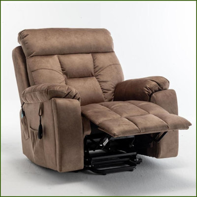 Recliners Power Lift Chair, 26in Wide Velvet Sofa with Massage &amp; Heating | Antique Brown