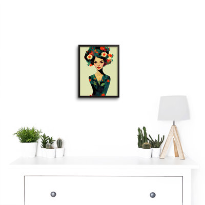 Vintage Floral Female Portrait - Single Picture Frame Print