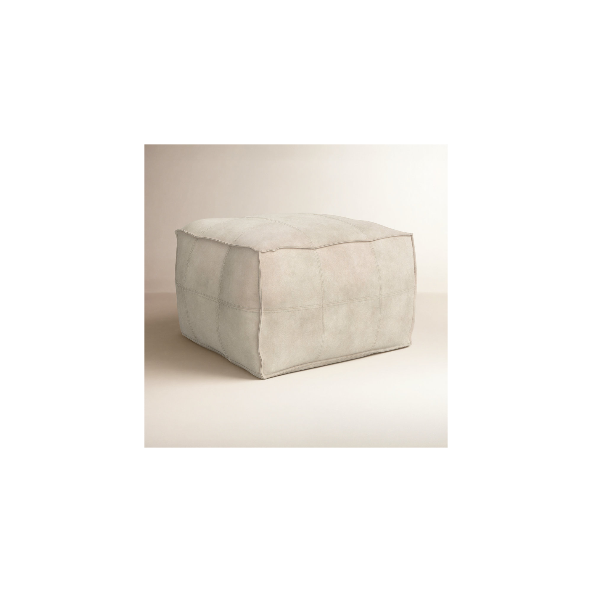 Shara Leather Pouf, Gray Genuine Leather