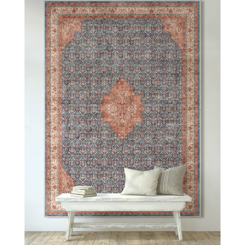  Tapis bleu / ivoire Asha Lilith, Rectangle 9 pi 10 po x 13 pi
