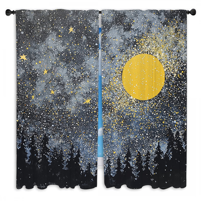 Rideaux de fenêtre Starry Night - rideaux traditionnels Nightscape - 2 panneaux, L 56 po x L 78 po