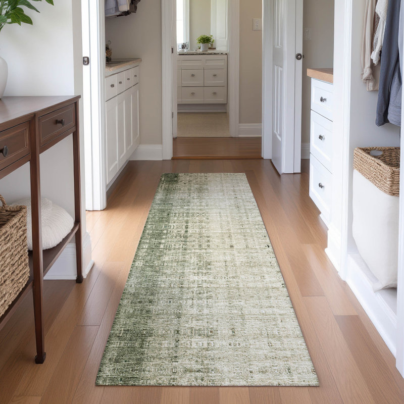 Premium Machine Washable Mayfield AMF2240 Striped Rug, 2'3" x 7'6" Runner, Aloe