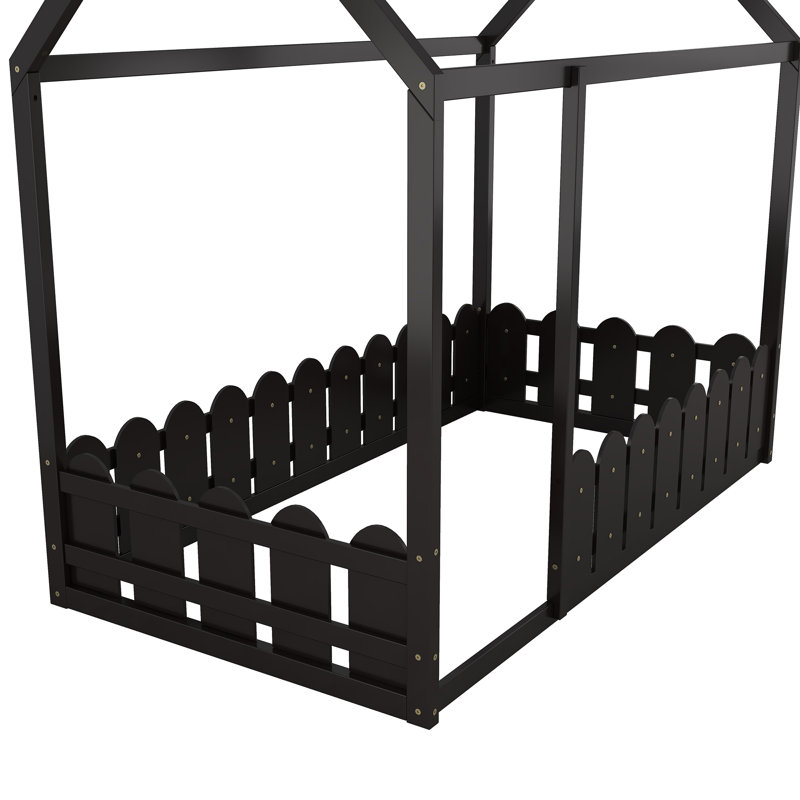 Structure de lit en bois avec clôture de sécurité Meadow, Lit simple, Noir