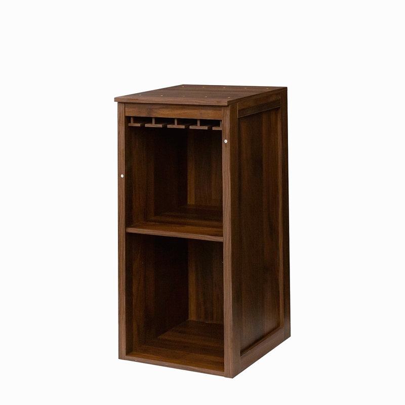 Brown Walnut Colour Modular Wine Bar Cabinet With Storage Shelves With Hutch For Dining Room