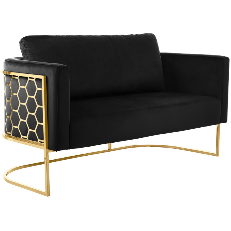 Casa 63.5" Velvet Armless Loveseat, Gold, Black Velvet