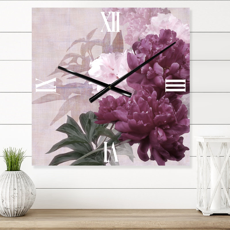 Horloge murale rétro - fleurs mauves et roses I, Grand