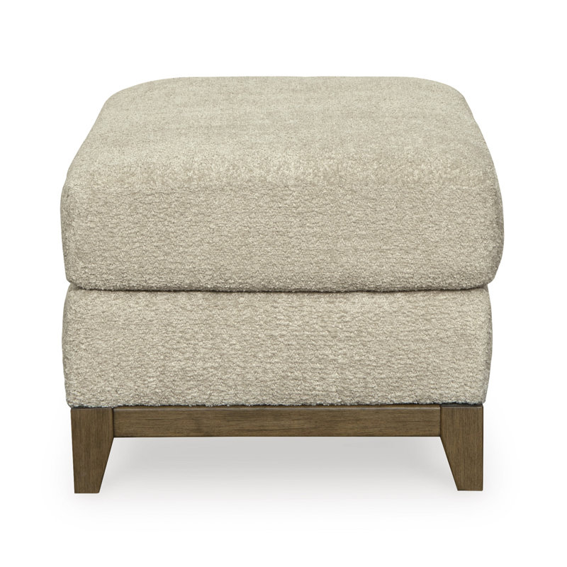 Beige Polyester Traditional Ottoman with Faux Wood Trim