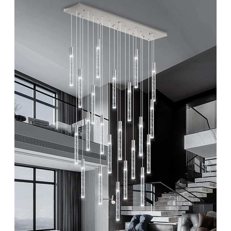 Lustre rectangulaire moderne 22 lumières Glam, Nickel