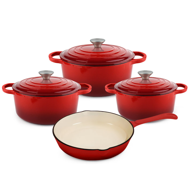 7 - Piece Cast Iron Cookware Set, Red