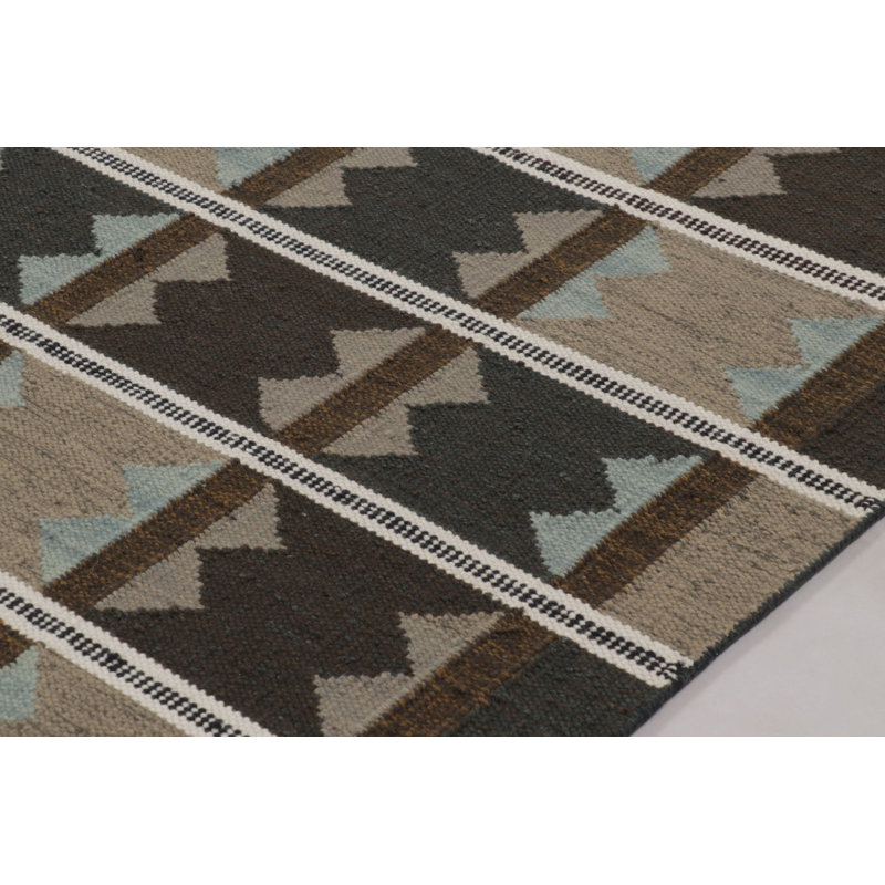Scandinavian Wool Geometric Area Rug in Beige, Brown, Blue
