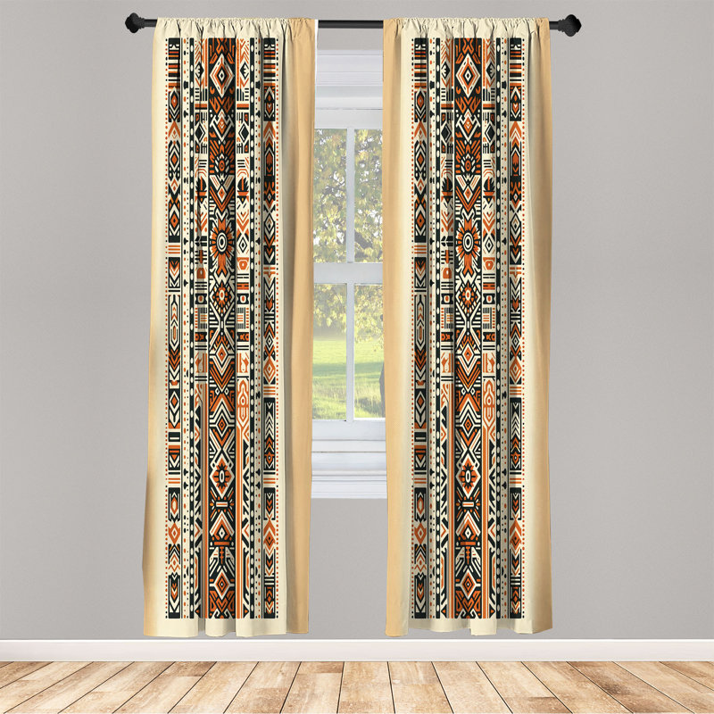 Southwestern Ethnic Tribal Gray Orange Microfiber Curtain Panels