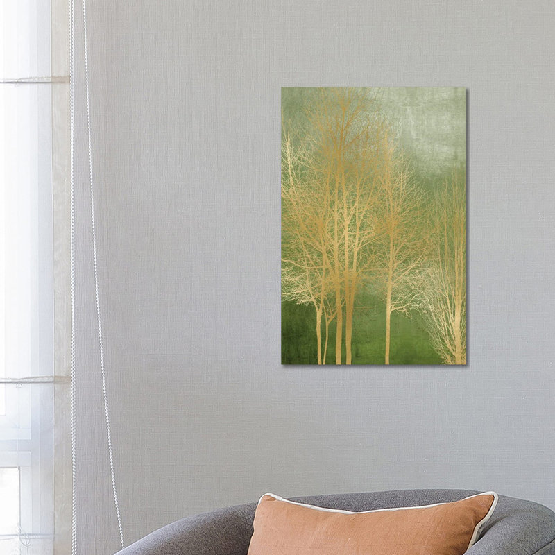 Gold Trees On Green Panel I by Kate Bennett - Wrapped Canvas Painting, 66.04 cm H x 45.72 cm W x 1.91 cm D