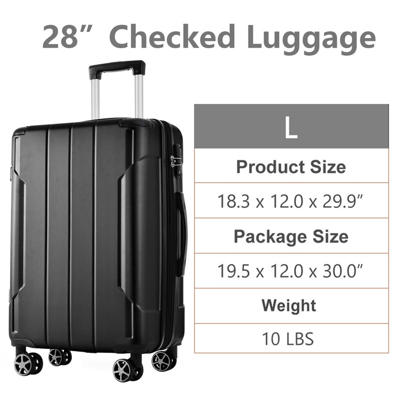 Valise rigide, valises légères et durables en ABS avec roues doubles, valise extensible 28 po à carreaux