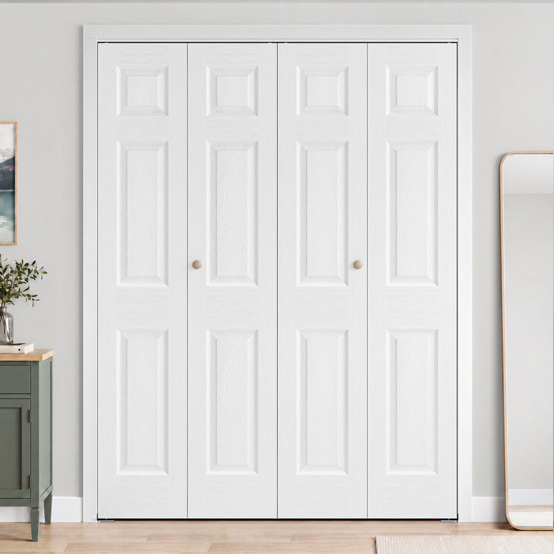 Porte pliante en bois manufacturé à double panneau apprêtée avec trousse de quincaillerie, 48 po x 80 po
