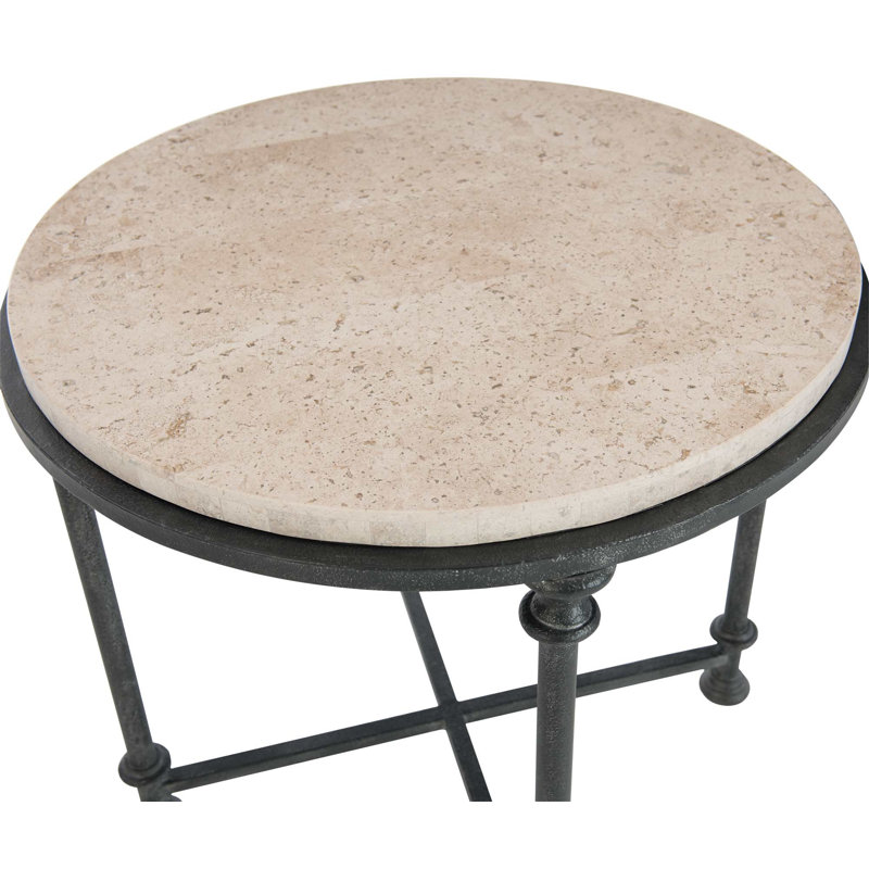 Galesbury Round Stone and Metal End Table