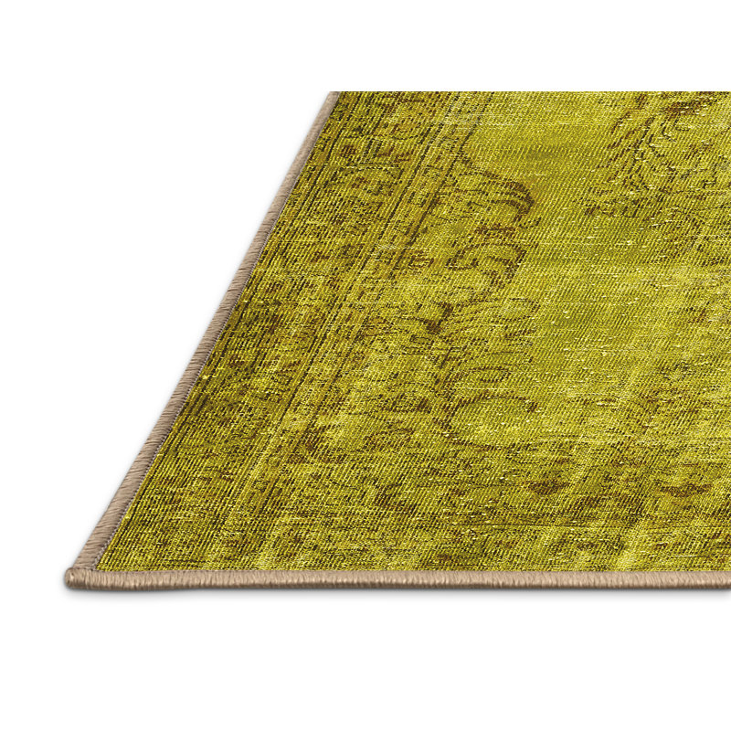 Tapis contemporain 448 jaune lavable à la machine, Rectangle 8 pi x 12 pi