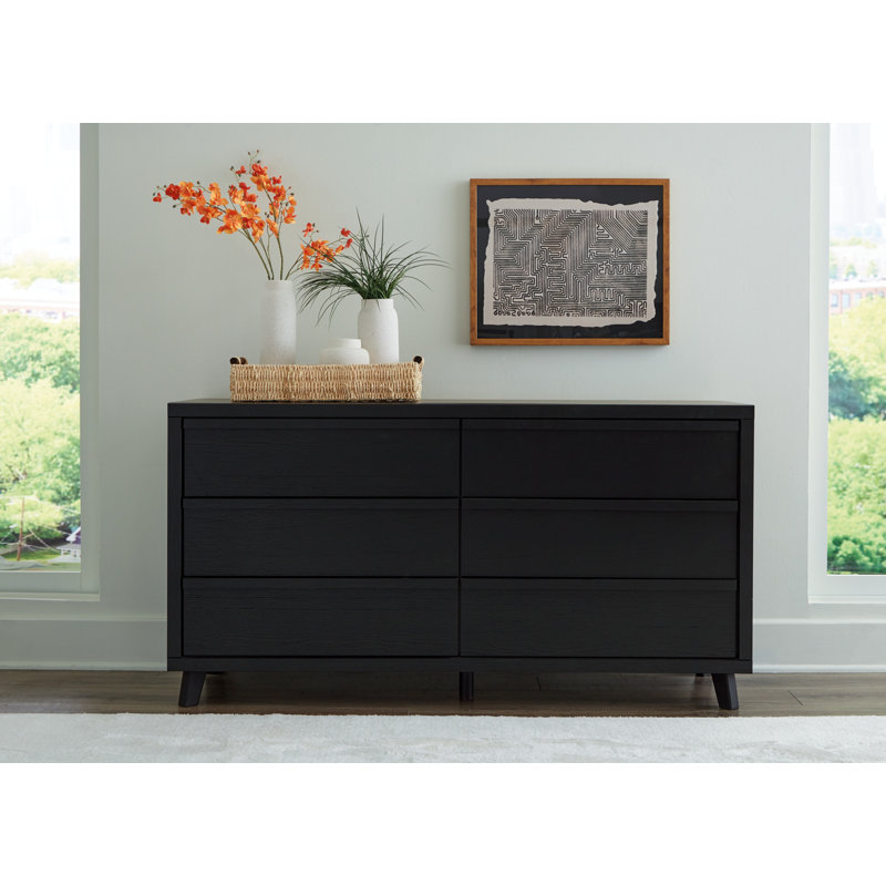 Modern Black 6-Drawer Dresser with Matte Finish