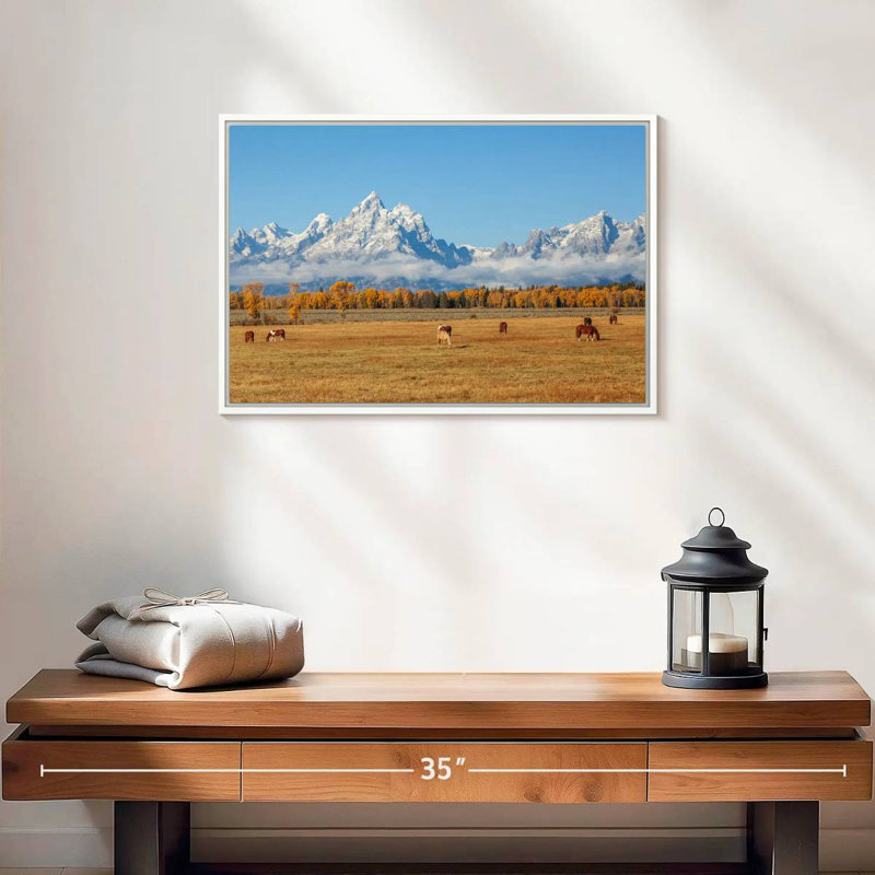 Grand Teton, scène d'automne, 19 po x 13 po, Cadre flottant blanc