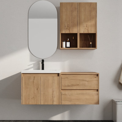 Meuble-lavabo mural double 72 po avec dessus de meuble-lavabo en résine Vowar et armoires murales de salle de bain 12 po