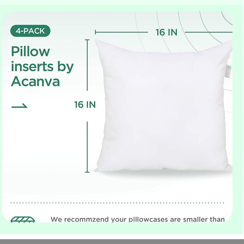 Square Lumbar Support Throw Pillow Inserts - Premium Microfiber Filled Decorative Stuffer for Sofa Bed Couch Chairs - White