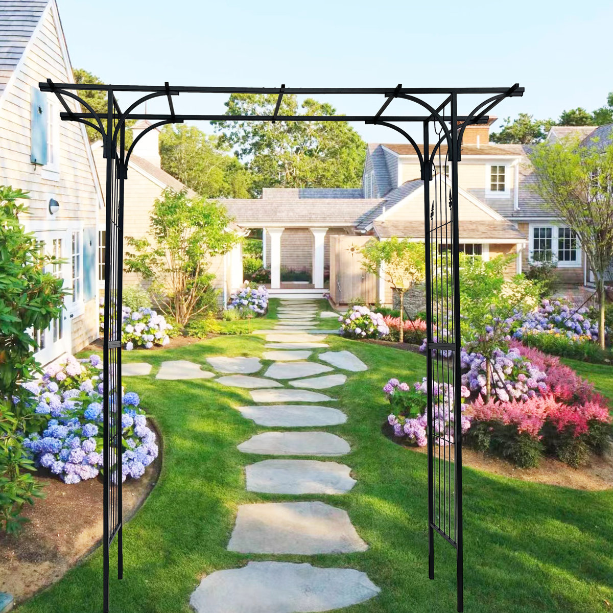 Kang Kai Metal Garden Arch With Black Powder Coated Climbing Plants ...