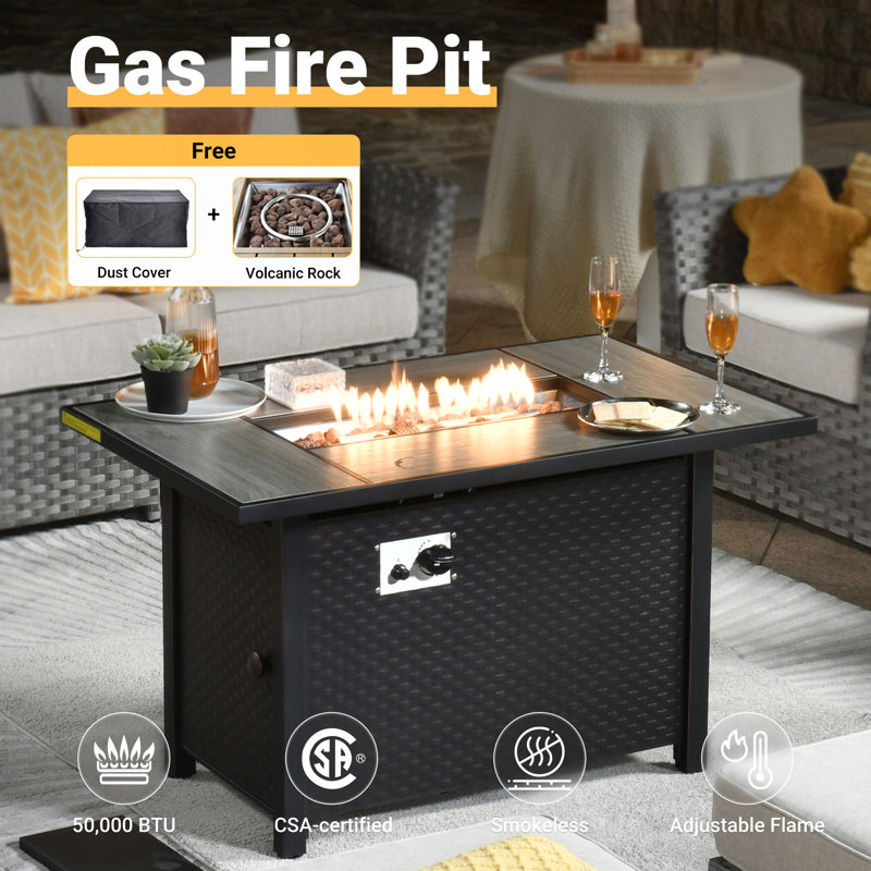 Cassville 8 - Person No Assembly Required Outdoor Conversation Set, Patio Wicker Sectional Seating Group with Cushions, All Weather Sofa Set with Optional Fire Pit Table for Garden Backyard