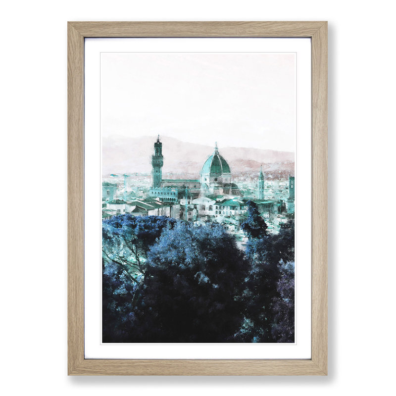 Florence Cathedral in Italy Abstract - Picture Frame Painting Print, Oak Framed, 45cm H x 33cm W x 2cm D