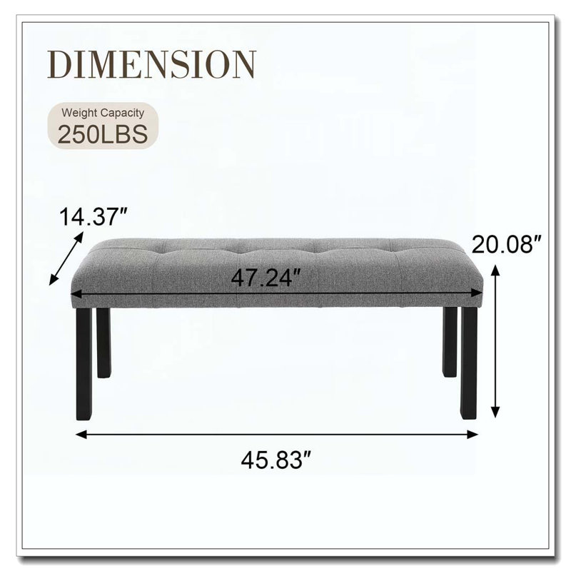 Banc de salle à manger moderne en lin capitonné, Gris