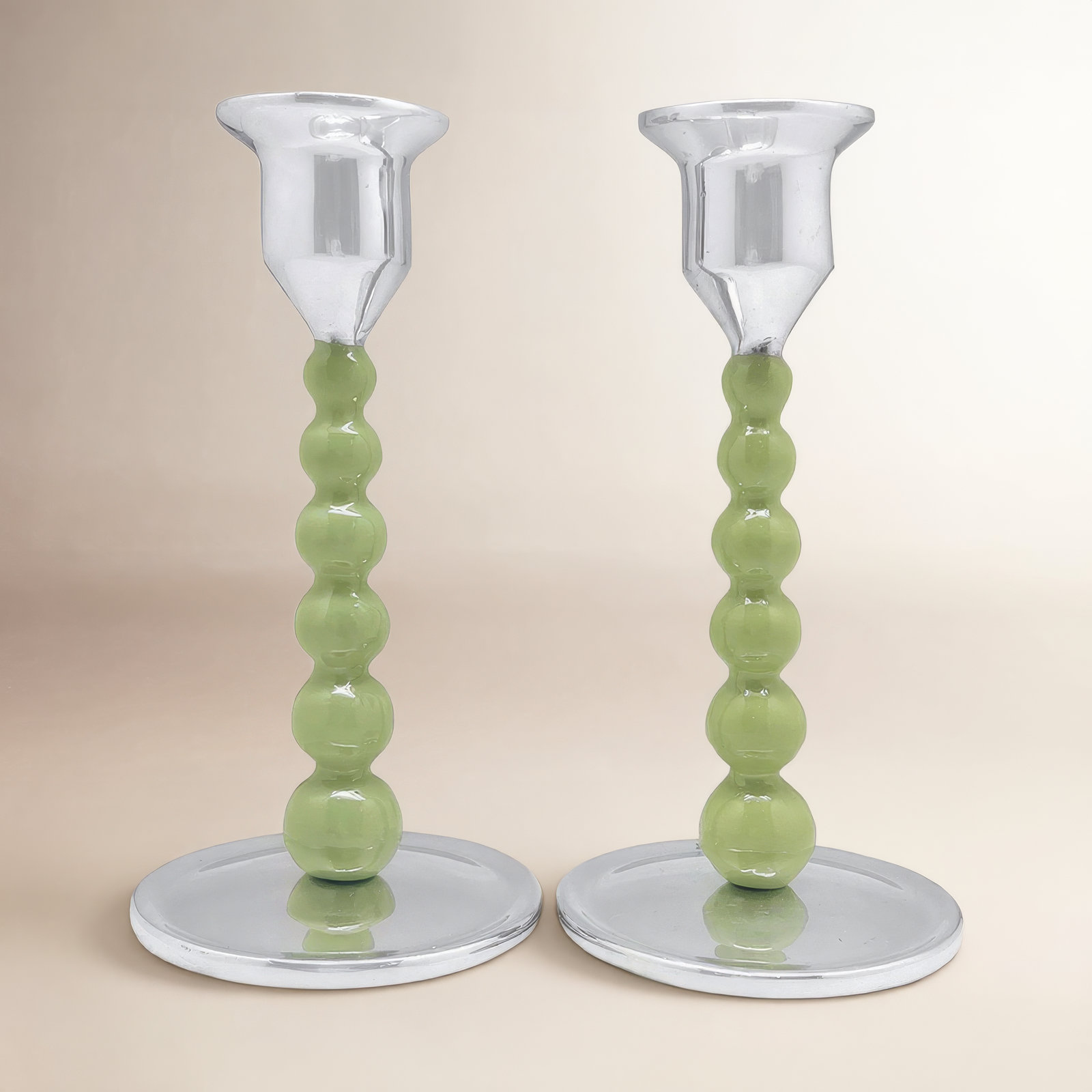 Mariposa Pearled Aluminum Candlestick Holder, 6.74" H x 3.54" W x 3.54" D, Green
