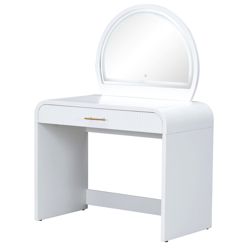 39" Makeup Vanity Table With Mirror Touch Screen Lighted Mirror, Dressing Table With Drawer For Bedroom, White