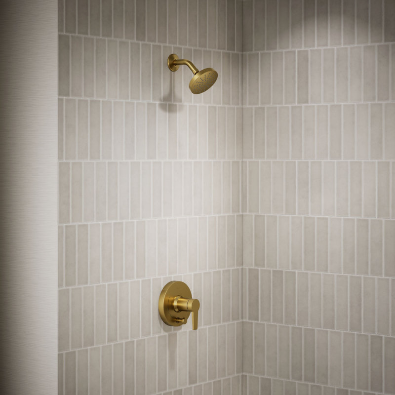 Pitch Rite-Temp Shower Trim Kit With Push-Button Diverter Without Showerhead, Brushed Brass