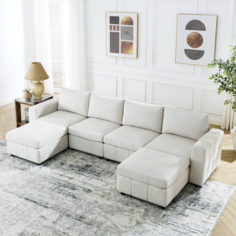 Canapé modulaire 6 pièces rembourré, Mélange de polyester beige
