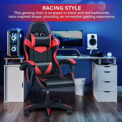 Gaming Chair Racing Office Computer Ergonomic Video Game Chair Backrest And Seat Height Adjustable Swivel Recliner With Headrest And Lumbar Pillow Esp -  Inbox Zero, 2C488320EA8A4EBCAB872470105B309A