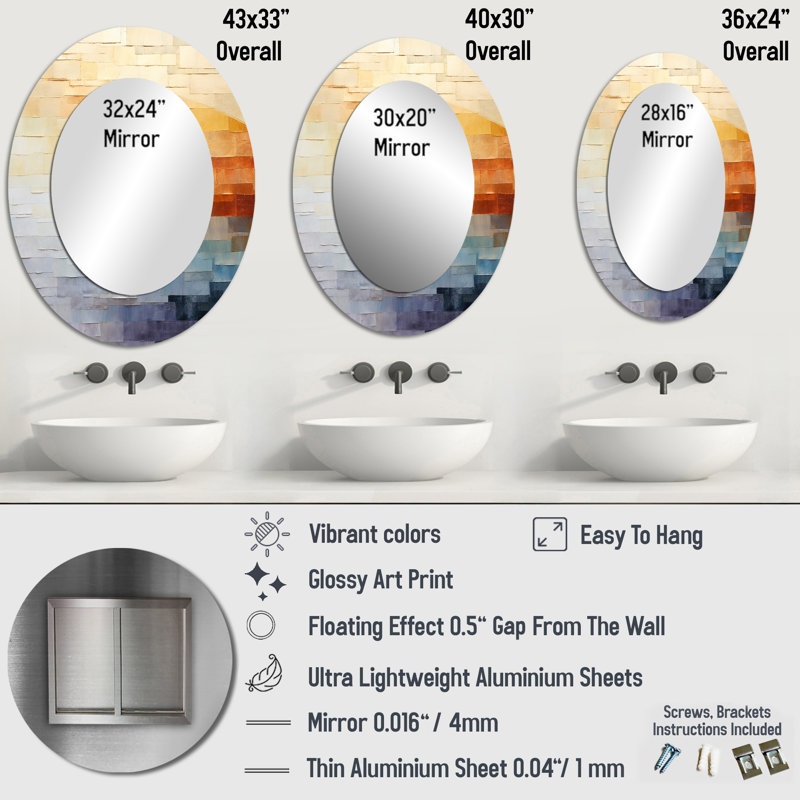 Minimalisme Colors In Harmony - Miroir décoratif paysager ovale sur métal, H 36 po x l 24 po