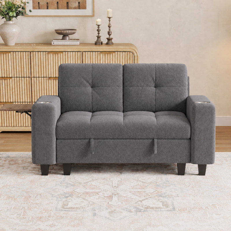 Canapé modulaire avec rangement d'appoint Benett, Accoudoirs de table d'appoint, Gris
