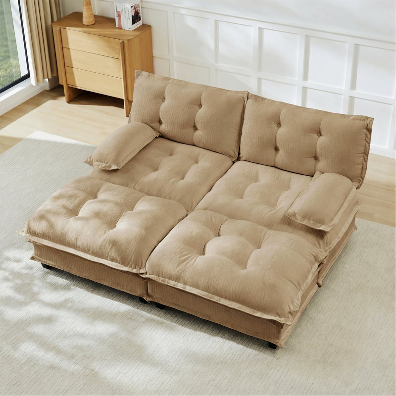 Canapé modulaire modulaire avec 2 repose-pieds pour une utilisation polyvalente, Chenille café clair