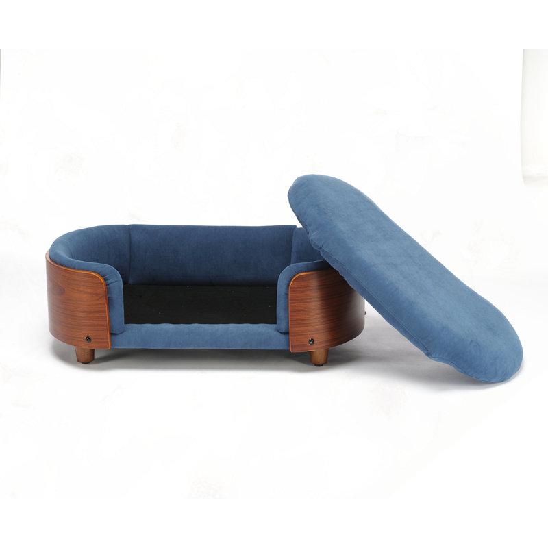 Petit lit pour chien de style scandinave, Bleu foncé / brun, Petit (H 9,84 po x l 26,38 po x P 16,14 po)