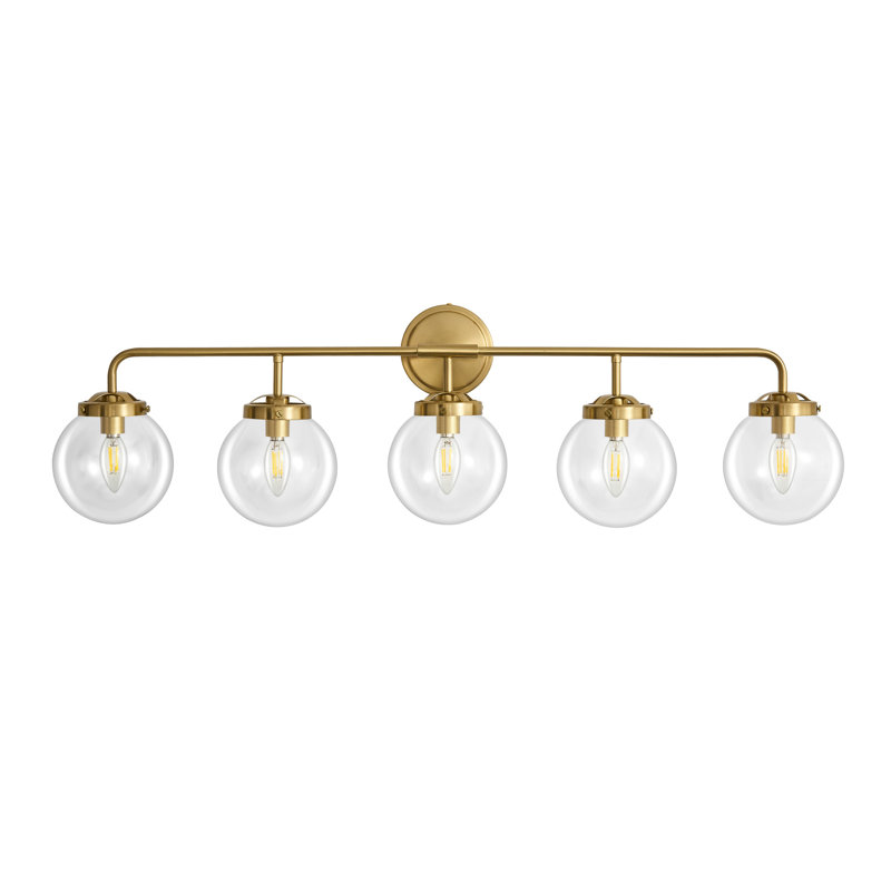 Airabelle Bathroom Vanity Lighting With Clear Shades Dimmable Bathroom Light Fixtures, Gold, 5