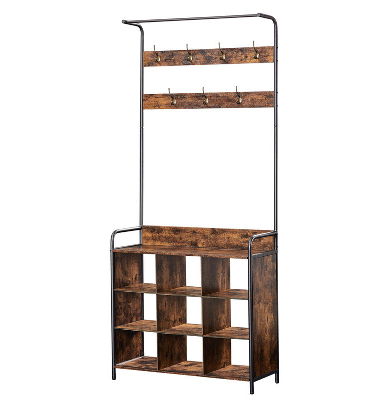 Coat Rack, Hall Tree with Shoe Rack for Entryway, 3-in-1 Entryway Coat Rack and Storage Rack, with 7 Hooks, a Hanging Rod