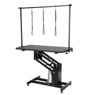 Table de toilettage hydraulique pour animaux de compagnie de 109 cm (43 po), charge maximale de 181 kg (400 lb), bras de toilettage robuste pour chiens moyens et petits, station de toilettage réglable en hauteur, plateau antidérapant.