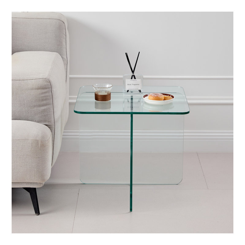Table de bout en verre trempé transparent, petite table de thé et table de chevet en verre trempé, Transparent
