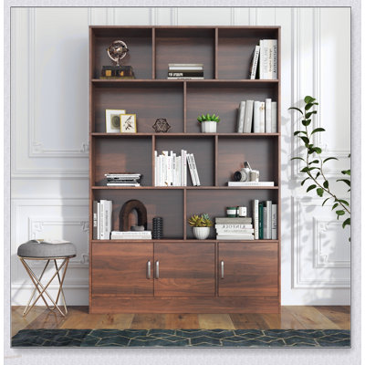 Bibliothèque 70,87 pouces de hauteur avec 10 cubes et 3 portes, organisateur de rangement moderne à 4 niveaux pour salon et bureau