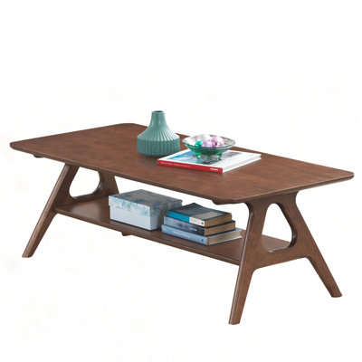 Mid-Century Modern Wood Coffee Table With Shelf
