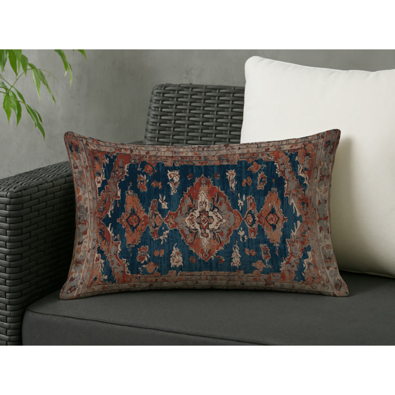 Coussin décoratif intérieur et extérieur Modern, Bleu foncé / damassé bleu marine, Rectangle H 25 po x l 18 po