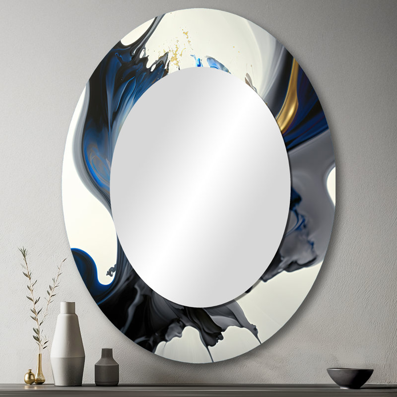 Bright Blue Smooth Abstract I - Blue Modern Oval Wall Mirror, 43" x 33"