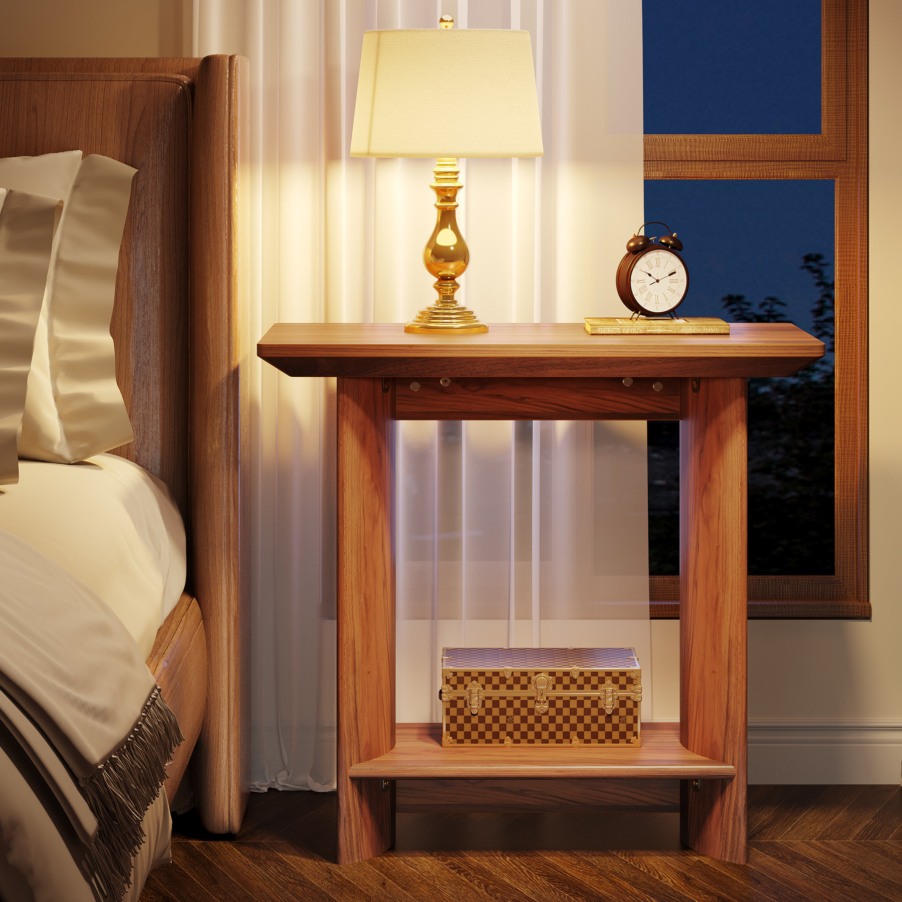 Millwood Pines Narrow End Table For Living Room, 2-Tier Wood Sofa Side ...