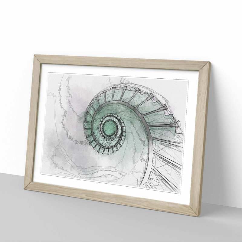 Lighthouse Spiral Staircase in Abstract - Picture Frame Graphic Art Print, 27cm H x 36cm W x 2cm D, Oak Framed